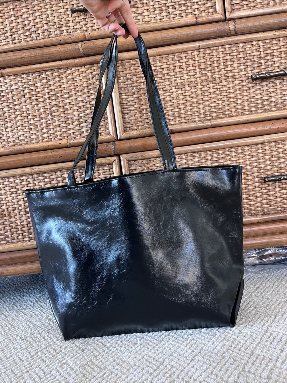 Classic Black Patent Tote Bag - Sleek Everyday Carry